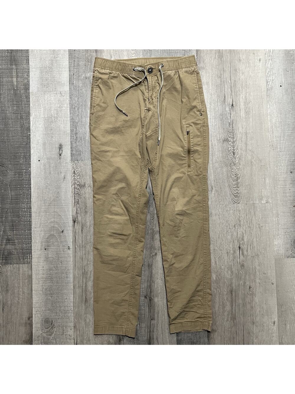 Vuori Ripstop Climbing Hiking Pants Beige Tan Drawstring Outdoor Zippered Sz 30